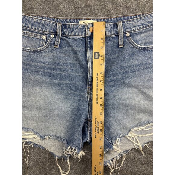 Madewell Shorts Womens 33 Blue Curvy Relaxed Mid-Length Denim Distressed Frayed - Picture 4 of 9